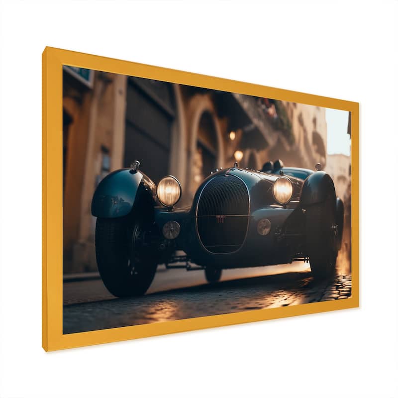 Designart "Vintage Bugatti Racing In Italian Street " Retro Car Framed